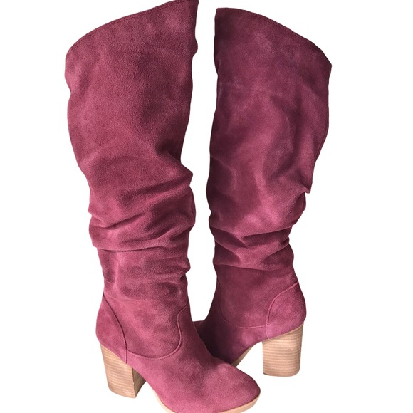 NineWest Suede Wine High Shaft Slouch Heeled Boots - Picture 4 of 15